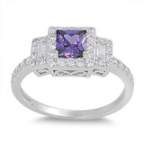 Sterling Silver Woman's Amethyst CZ Ring Fashion Engagement Band 8mm Sizes 4-12