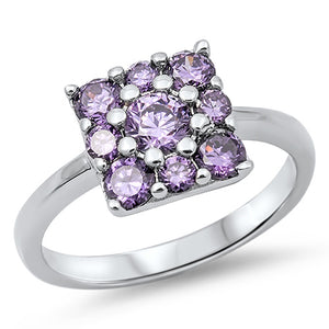 Square Cluster Amethyst CZ Wholesale Ring .925 Sterling Silver Band Sizes 5-10