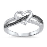 Black CZ Infinity Knot Heart Promise Ring .925 Sterling Silver Band Sizes 5-10