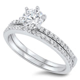 Round Solitaire Wedding Set White CZ Ring .925 Sterling Silver Band Sizes 4-11