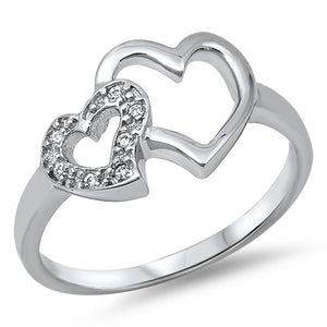 Women's Double Heart Clear CZ Promise Ring .925 Sterling Silver Band Sizes 5-10