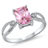 Women's Emerald Cut Pink CZ Unique Ring New .925 Sterling Silver Band Sizes 5-10