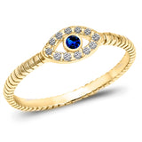 Gold-Tone Blue Sapphire CZ Evil Eye Ring .925 Sterling Silver Band Sizes 3-10