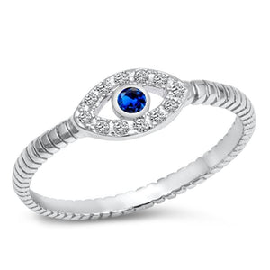 Boho Evil Eye Blue Sapphire CZ Polished Ring .925 Sterling Silver  Sizes 2-13