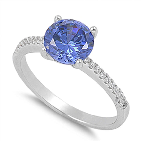 Solitaire Blue Sapphire CZ Polished Ring New 925 Sterling Silver Band Sizes 4-11