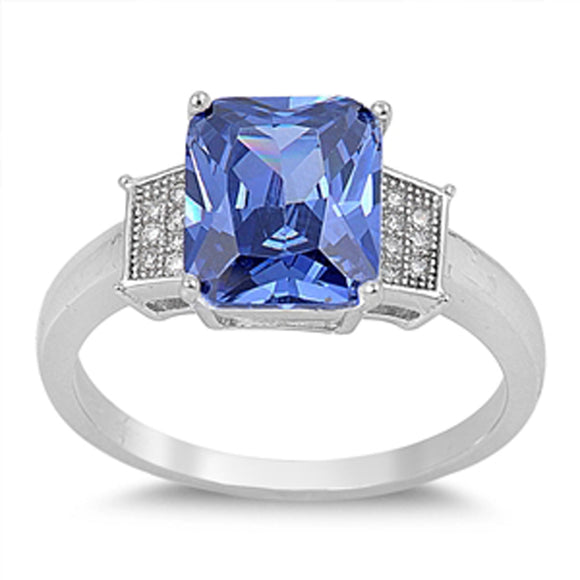 Emerald Cut Blue Sapphire CZ Cute Ring New .925 Sterling Silver Band Sizes 5-9