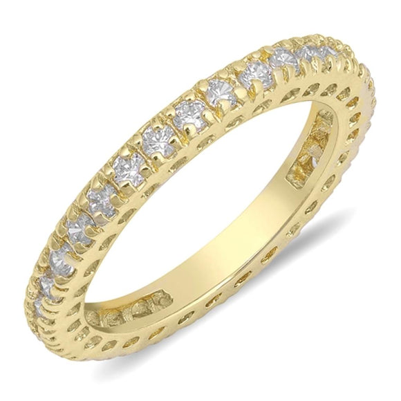 Gold Tone Eternity White CZ Stackable Ring .925 Sterling Silver Band Sizes 5-10