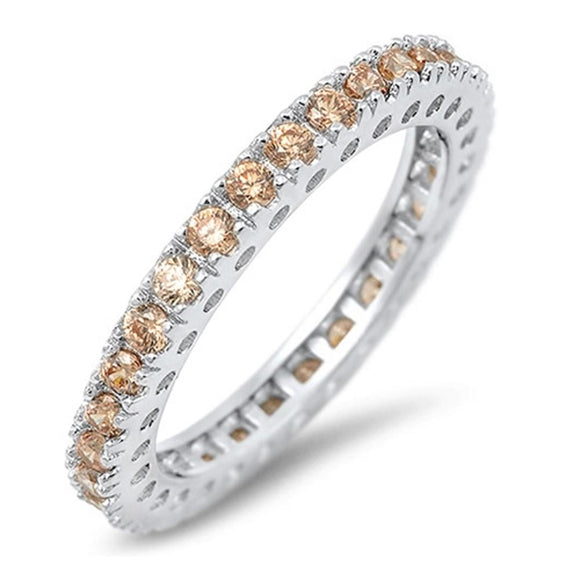 Eternity Stackable Champagne CZ Promise Ring New .925 Sterling Silver Sizes 4-12