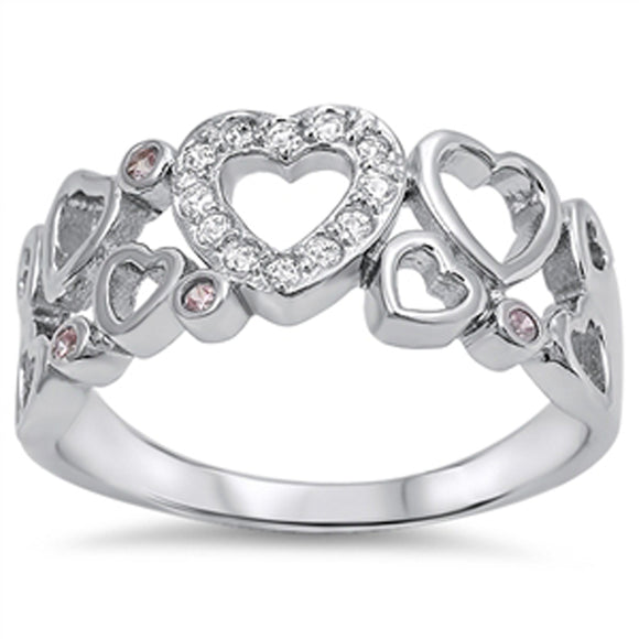 Heart White Pink CZ Promise Ring New .925 Sterling Silver Open Band Sizes 5-10