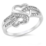 Double Heart Infinity Knot White CZ Promise Ring .925 Sterling Silver Sizes 4-12