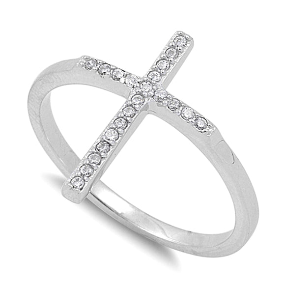 Women's Cross White CZ Classic Ring New .925 Sterling Silver Band Sizes 4-11