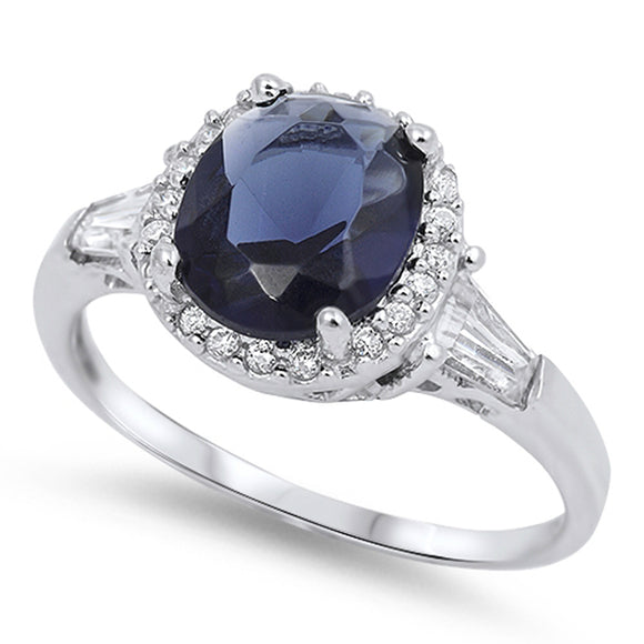 Blue Sapphire CZ Beautiful Halo Ring New .925 Sterling Silver Band Sizes 4-10
