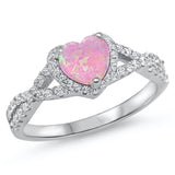 Pink Lab Opal Halo Heart Promise Ring .925 Sterling Silver Knot Band Sizes 4-12