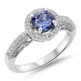 Wedding Blue Sapphire CZ Unique Halo Ring .925 Sterling Silver Band Sizes 5-10