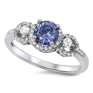 Women's Blue Sapphire CZ Halo Wedding Ring .925 Sterling Silver Band Sizes 5-10