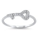 Women's Key Heart Love Clear CZ Promise Ring New .925 Sterling Silver Sizes 4-12