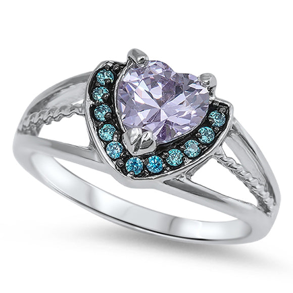Heart Lavender CZ Blue Halo Promise Ring New 925 Sterling Silver Band Sizes 5-10