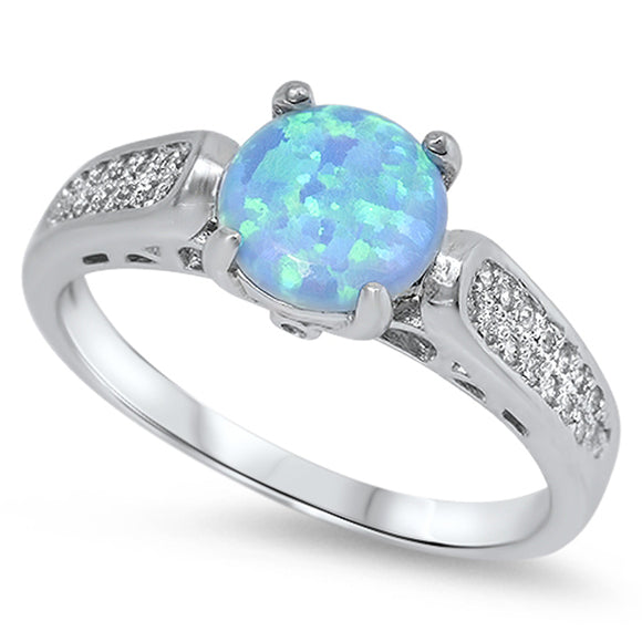 Round Solitaire Blue Lab Opal Beautiful Ring New .925 Sterling Silver Sizes 5-10