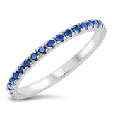 Blue Sapphire CZ Polished Eternity Ring New .925 Sterling Silver Band Sizes 4-10