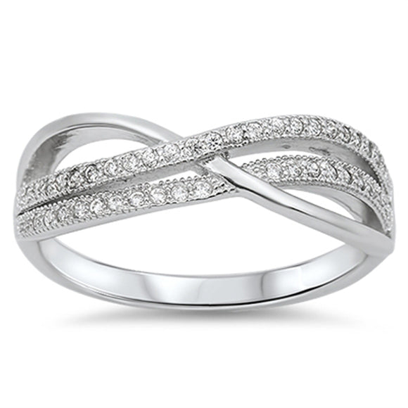 Infinity Knot Clear CZ Classic Ring New .925 Sterling Silver Band Sizes 5-10