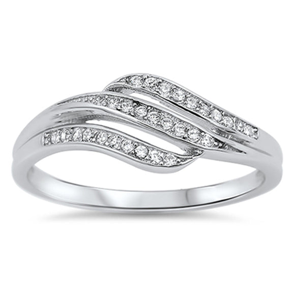 Women's Wave Fashion Clear CZ Promise Ring .925 Sterling Silver Band Sizes 5-10