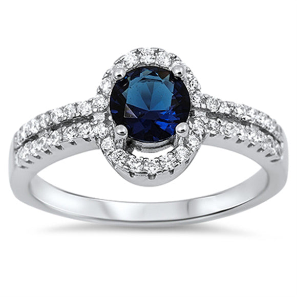 Women's Blue Sapphire CZ Halo Wedding Ring .925 Sterling Silver Band Sizes 5-10