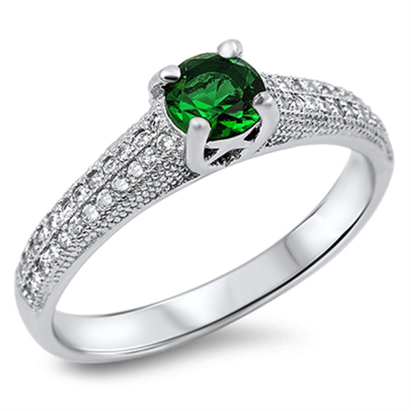 Women's Emerald CZ Solitaire Fashion Ring .925 Sterling Silver Band Sizes 5-10