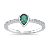 Women's Pear Shaped Emerald CZ Unique Ring .925 Sterling Silver Band Sizes 5-10