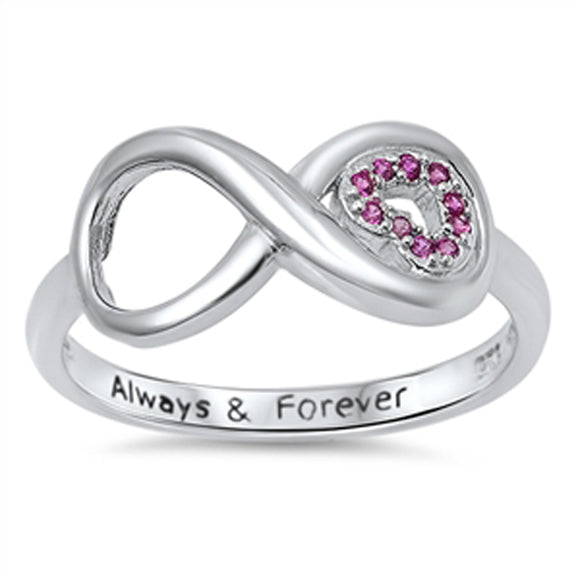 Infinity Heart Always & Forever Ruby CZ Promise Ring Sterling Silver Sizes 3-13