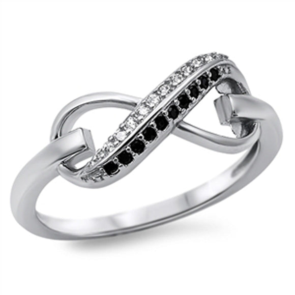 Infinity Love White Black CZ Promise Ring .925 Sterling Silver Band Sizes 4-10