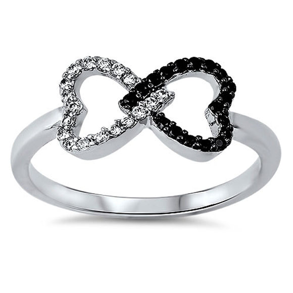Heart White Black CZ Promise Ring New .925 Sterling Silver Open Band Sizes 4-10