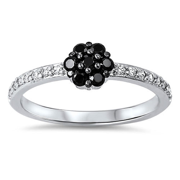 Black CZ Cute Flower Cluster Ring New .925 Sterling Silver Band Sizes 4-10