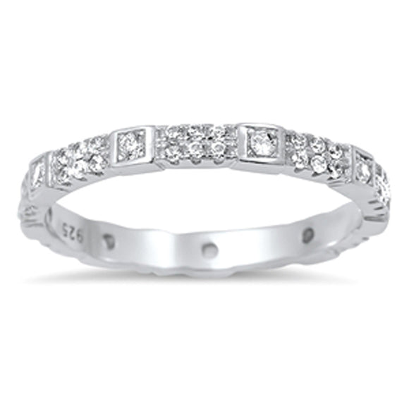 Stackable Eternity Unique Clear CZ Cute Ring 925 Sterling Silver Band Sizes 5-10