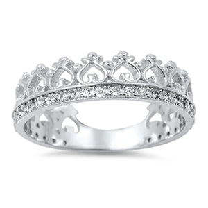 Princess Crown Tiara Clear CZ Love Ring New .925 Sterling Silver Band Sizes 5-10