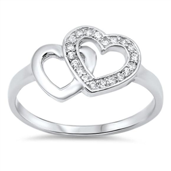 Double Heart Love White CZ Promise Ring New .925 Sterling Silver Band Sizes 4-10