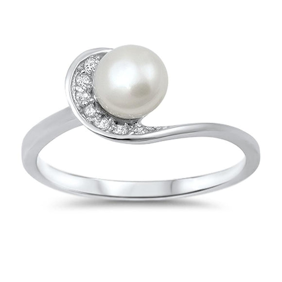 Solitaire Freshwater Pearl Clear CZ Ring New 925 Sterling Silver Band Sizes 5-10