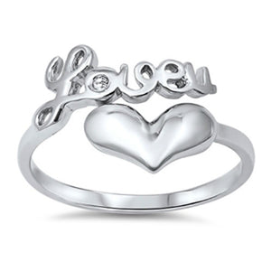 Love U You Heart White CZ Promise Ring New .925 Sterling Silver Band Sizes 5-10