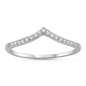 Women's Chevron White CZ Promise Ring New .925 Sterling Silver Band Sizes 4-10