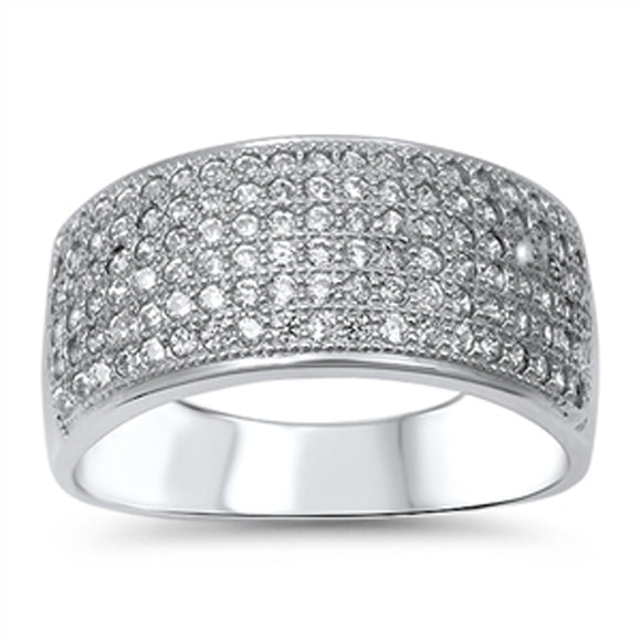 Wide Cluster Fashion White CZ Promise Ring .925 Sterling Silver Band Sizes 5-10