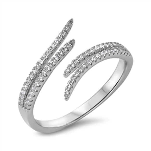 Open Pointed Clear CZ Classic Ring New .925 Sterling Silver Band Sizes 4-10
