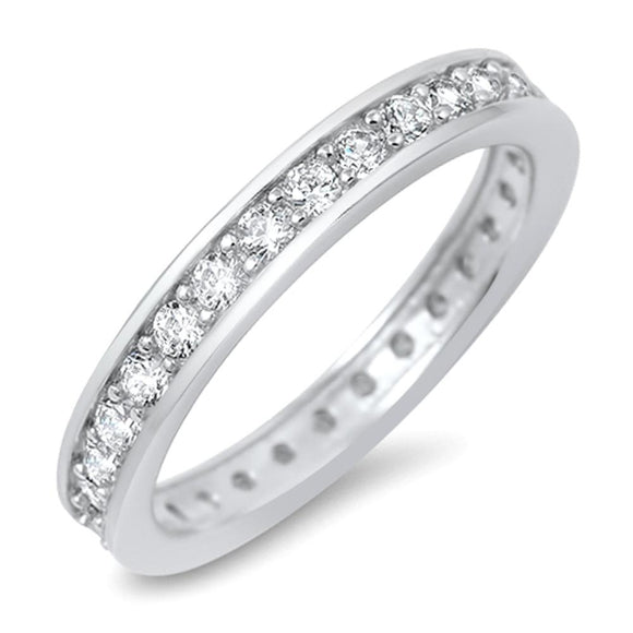 Eternity Stackable White CZ Fashion Ring New 925 Sterling Silver Band Sizes 5-10