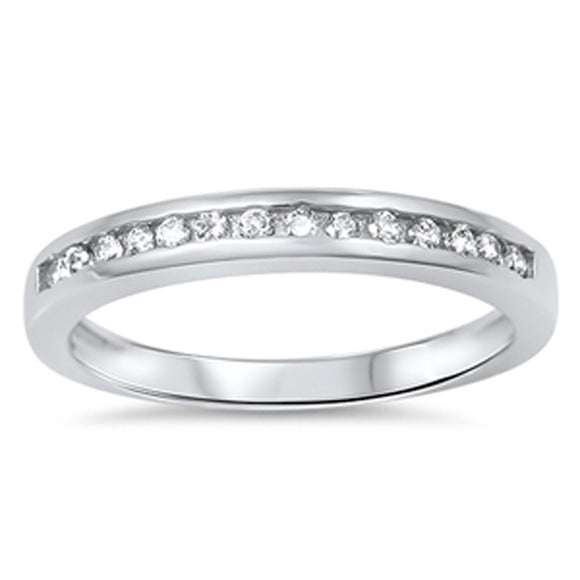 Men's Women's Wedding Band Clear CZ Fashion Ring .925 Sterling Silver Sizes 5-10