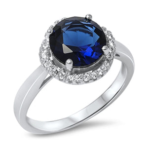 Large Blue Sapphire CZ Halo Wedding Ring New 925 Sterling Silver Band Sizes 5-10