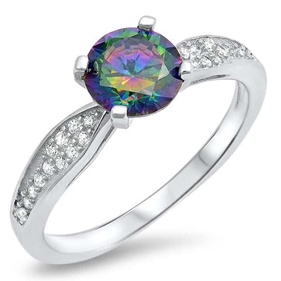 Rainbow Topaz CZ Solitaire Ring New .925 Sterling Silver Cluster Band Sizes 4-10