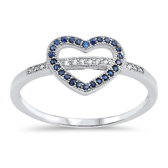 Heart Blue Sapphire CZ Promise Ring .925 Sterling Silver Love Band Sizes 4-10