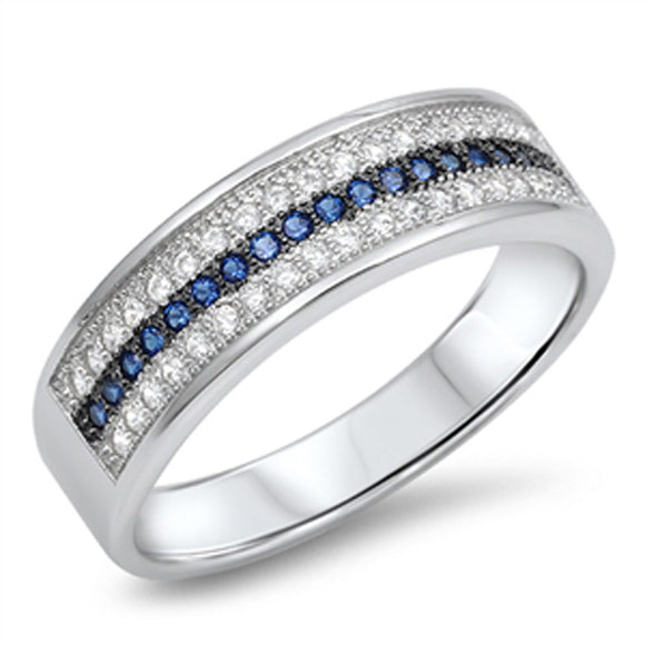 Stackable Blue Sapphire CZ Cluster Wedding Ring Sterling Silver Band Sizes 5-10
