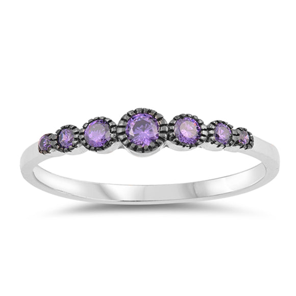 Amethyst CZ Dainty Journey Midi Black Ring .925 Sterling Silver Band Sizes 4-10