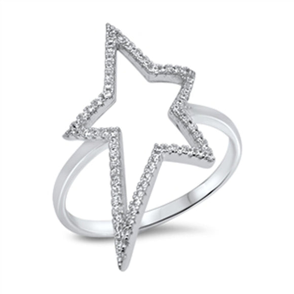 Shooting Star Outline Open Clear CZ Fashion Ring Sterling Silver Band Sizes 5-10