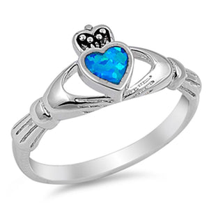 Claddagh Heart Blue Lab Opal Cute Ring New .925 Sterling Silver Band Sizes 4-10