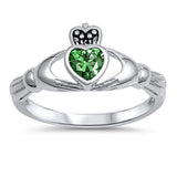 Irish Emerald CZ Claddagh Heart Ring New .925 Sterling Silver Band Sizes 4-10